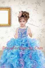 Ideal Sleeveless Lace Up Floor Length Beading and Ruffles and Sequins Child Pageant Dress