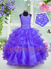 Unique Halter Top Sleeveless Lace Up Beading and Ruffled Layers Flower Girl Dresses for Less