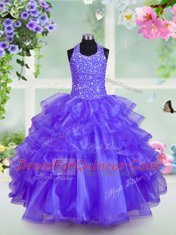 Unique Halter Top Sleeveless Lace Up Beading and Ruffled Layers Flower Girl Dresses for Less