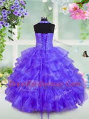 Unique Halter Top Sleeveless Lace Up Beading and Ruffled Layers Flower Girl Dresses for Less