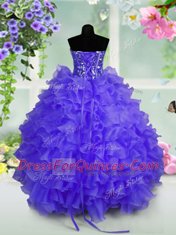 Eye-catching Organza Sweetheart Sleeveless Lace Up Ruffled Layers and Sequins Kids Pageant Dress in Blue