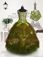 Pretty Sleeveless Lace Up Floor Length Beading and Belt Little Girls Pageant Gowns