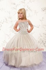 Fancy Floor Length Champagne Toddler Flower Girl Dress Strapless Sleeveless Lace Up