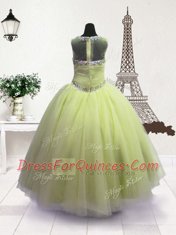 Apple Green Organza Zipper Scoop Sleeveless Floor Length Girls Pageant Dresses Beading