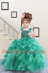 Vintage Turquoise Kids Formal Wear Military Ball and Sweet 16 and Quinceanera and For with Beading and Ruffles Straps Sleeveless Lace Up