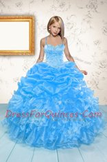 Great Pick Ups Baby Blue Sleeveless Organza Lace Up Kids Formal Wear for Party and Wedding Party