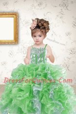 Floor Length Lace Up Flower Girl Dress Multi-color for Military Ball and Sweet 16 and Quinceanera with Beading and Ruffles and Sequins
