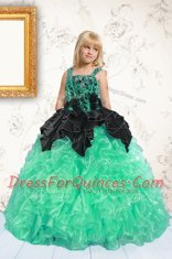 Smart Apple Green Ball Gowns Organza Straps Sleeveless Beading and Pick Ups Floor Length Lace Up Pageant Gowns For Girls