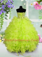 Cheap Sequins Ruffled Floor Length Little Girls Pageant Dress Sweetheart Sleeveless Lace Up