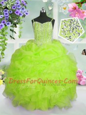 Pick Ups Floor Length Yellow Green Flower Girl Dress Spaghetti Straps Sleeveless Lace Up