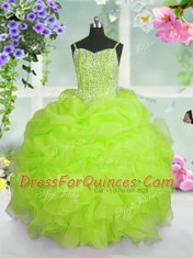 Pick Ups Floor Length Yellow Green Flower Girl Dress Spaghetti Straps Sleeveless Lace Up
