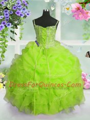 Pick Ups Floor Length Yellow Green Flower Girl Dress Spaghetti Straps Sleeveless Lace Up