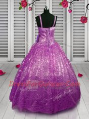 Gorgeous Sequins Purple Sleeveless Sequined Lace Up Little Girl Pageant Gowns for Party and Wedding Party