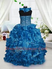 Halter Top Taffeta Sleeveless Floor Length Flower Girl Dresses for Less and Beading and Ruffles