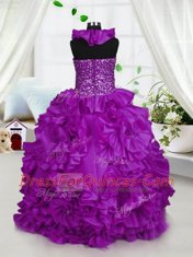 Halter Top Sleeveless Zipper Floor Length Beading Kids Formal Wear