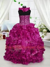Hot Selling Fuchsia Zipper Halter Top Beading and Ruffles Flower Girl Dress Taffeta Sleeveless