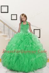 Halter Top Sleeveless Beading and Ruffles Lace Up Girls Pageant Dresses