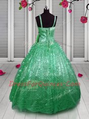 Sequins Ball Gowns Flower Girl Dresses Green Straps Sequined Sleeveless Floor Length Lace Up