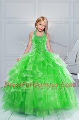 Ball Gowns Little Girls Pageant Gowns Green Halter Top Organza Sleeveless Floor Length Lace Up