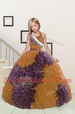 Halter Top Floor Length Ball Gowns Sleeveless Purple and Orange Pageant Gowns For Girls Lace Up