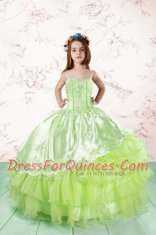 Sophisticated Sleeveless Lace Up Floor Length Embroidery and Ruffled Layers Little Girls Pageant Gowns