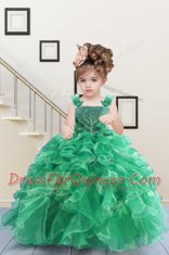 Latest Floor Length Ball Gowns Sleeveless Apple Green Little Girls Pageant Dress Lace Up