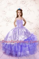 Ruffled Floor Length Lavender Little Girl Pageant Dress Spaghetti Straps Sleeveless Lace Up