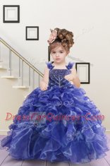 Straps Sleeveless Organza Toddler Flower Girl Dress Beading and Ruffles Lace Up