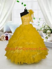 One Shoulder Sleeveless Side Zipper Floor Length Embroidery and Ruffles Child Pageant Dress