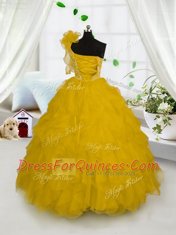 One Shoulder Sleeveless Side Zipper Floor Length Embroidery and Ruffles Child Pageant Dress