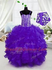 Organza Sleeveless Floor Length Flower Girl Dress and Beading and Ruffles