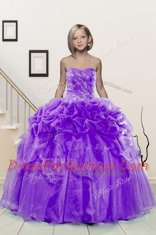 Lavender Ball Gowns Beading and Pick Ups Little Girls Pageant Gowns Lace Up Organza Sleeveless Floor Length