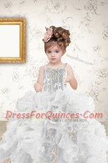 Artistic Grey Ball Gowns Spaghetti Straps Sleeveless Organza Floor Length Lace Up Beading and Ruffles and Sequins Little Girls Pageant Gowns