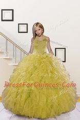 Floor Length Light Yellow Flower Girl Dresses Halter Top Sleeveless Lace Up