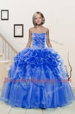 Custom Design Pick Ups Floor Length Ball Gowns Sleeveless Blue Kids Pageant Dress Lace Up