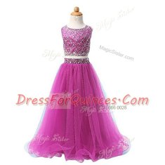 Admirable Two Pieces Toddler Flower Girl Dress Fuchsia Scoop Organza Sleeveless Floor Length Zipper