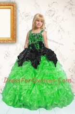 Glittering Green Sleeveless Floor Length Beading and Pick Ups Lace Up Child Pageant Dress
