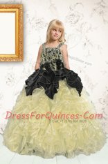 Traditional Champagne Sleeveless Floor Length Beading and Pick Ups Lace Up Girls Pageant Dresses