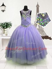 Amazing Sleeveless Zipper Floor Length Beading Girls Pageant Dresses