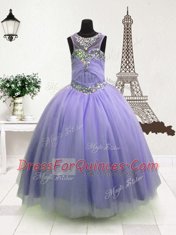 Amazing Sleeveless Zipper Floor Length Beading Girls Pageant Dresses