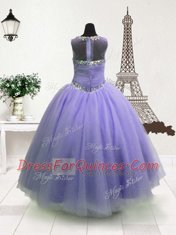 Amazing Sleeveless Zipper Floor Length Beading Girls Pageant Dresses
