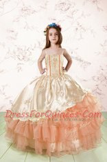 Ruffled Ball Gowns Girls Pageant Dresses Orange Red Spaghetti Straps Organza Sleeveless Floor Length Lace Up