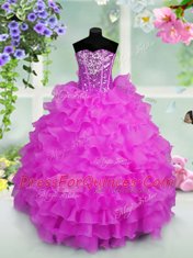Lilac Lace Up Sweetheart Ruffled Layers and Sequins Little Girls Pageant Dress Organza Sleeveless