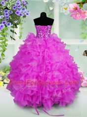 Lilac Lace Up Sweetheart Ruffled Layers and Sequins Little Girls Pageant Dress Organza Sleeveless