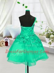 Knee Length Turquoise Flower Girl Dresses One Shoulder Sleeveless Lace Up