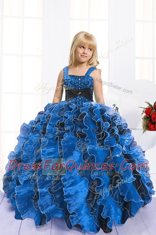 Sleeveless Lace Up Floor Length Beading and Ruffles Little Girls Pageant Dress