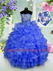 Enchanting Sleeveless Lace Up Floor Length Ruffled Layers and Sequins Kids Pageant Dress