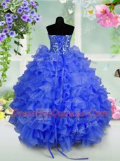 Enchanting Sleeveless Lace Up Floor Length Ruffled Layers and Sequins Kids Pageant Dress