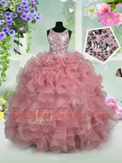 Unique Scoop Sleeveless Ruffles and Sequins Zipper Girls Pageant Dresses