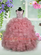 Unique Scoop Sleeveless Ruffles and Sequins Zipper Girls Pageant Dresses